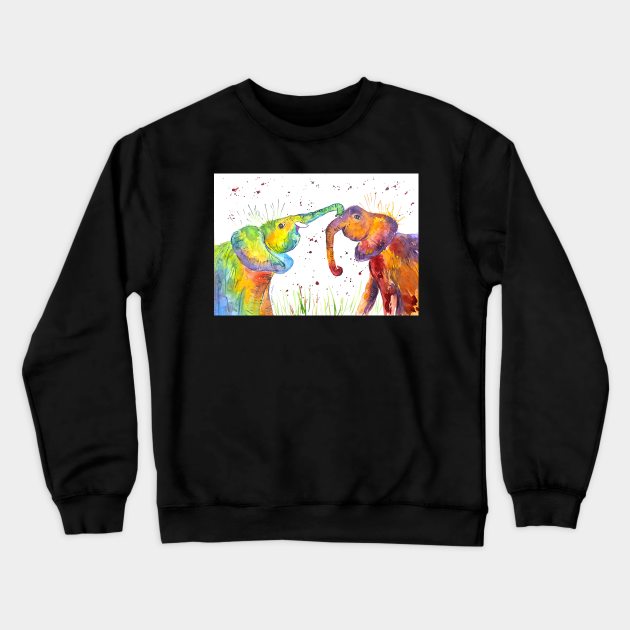 Colourful Elephants in Love Crewneck Sweatshirt by Casimirasquirkyart